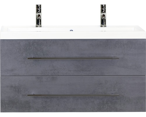 Sanox Rechte dubbele badkamermeubel, BxHxD 100 x 55 x 40 cm, frontkleur beton antraciet, met witte gegoten mineraalwastafel, greep chroom-glans, 84715841