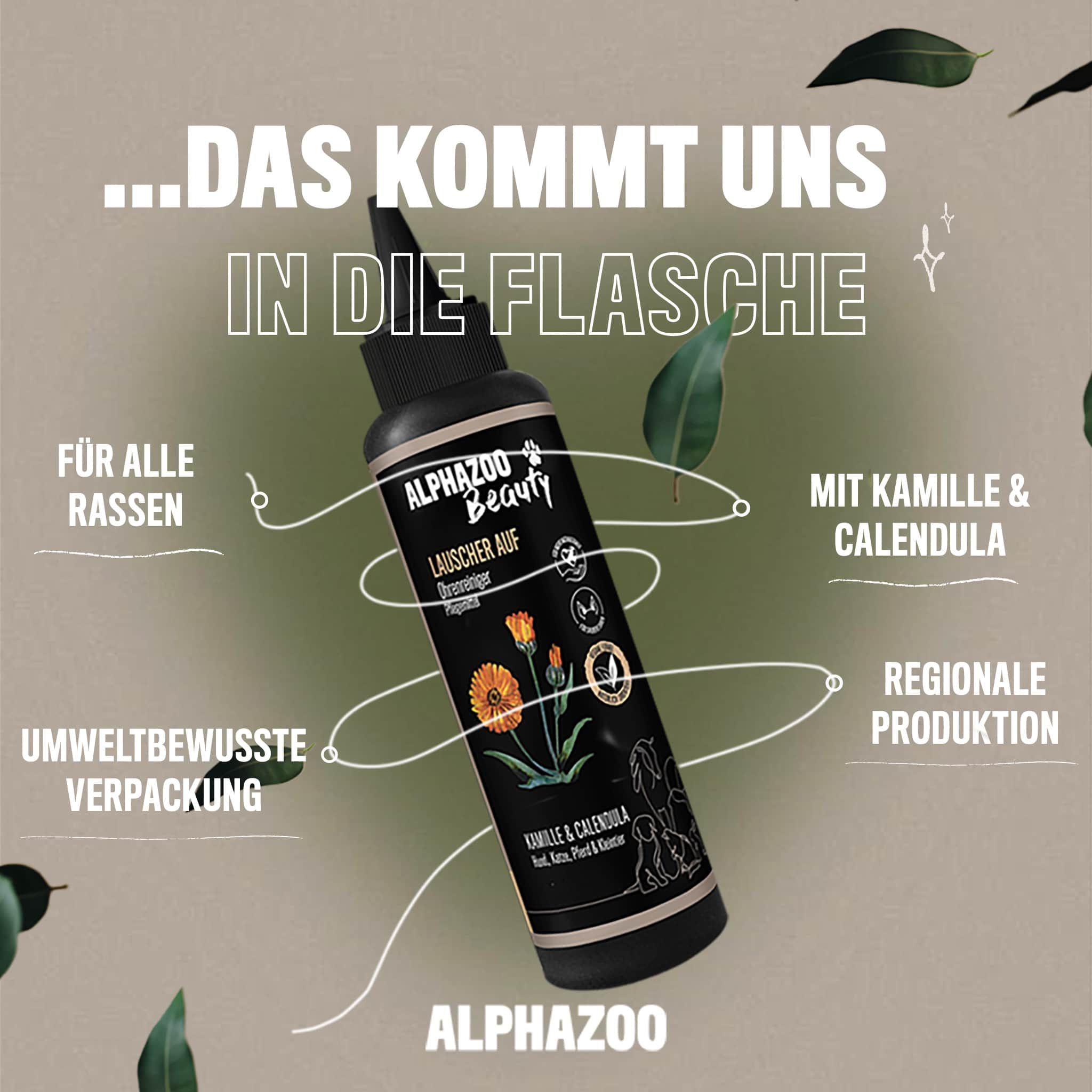 ALPHAZOO Lauscher-Auf Ohrenreiniger für Hunde & Katzen I Ohrenpflege mit Kamille