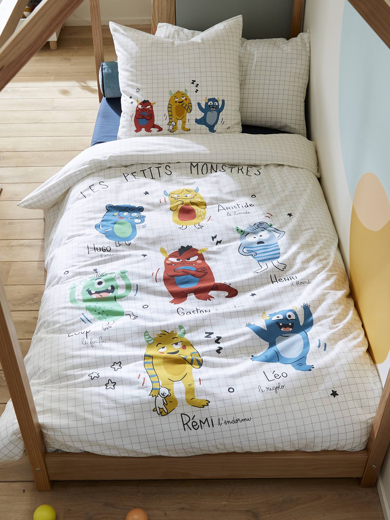 Conjunto infantil: capa de edredom + fronha, MONSTROS multicoloridos