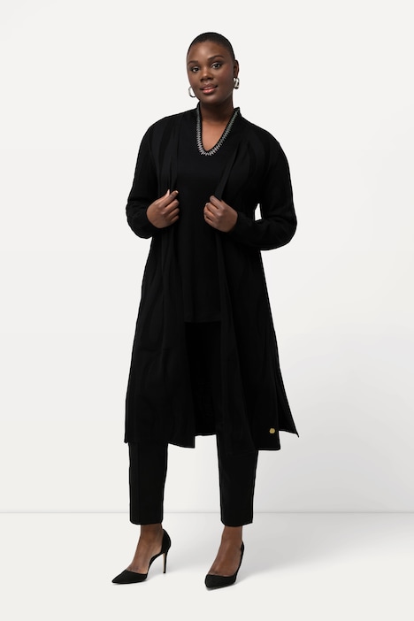 Long-Strickjacke, Wellen-Design, V-Ausschnitt, 1/1-Arm