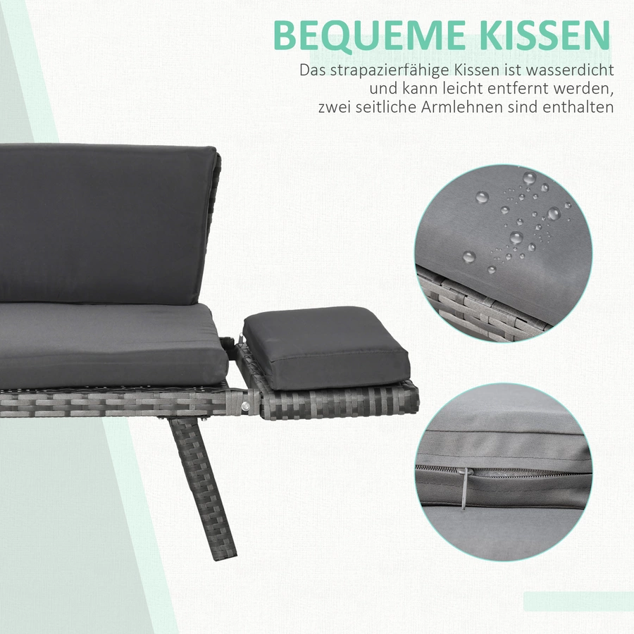 Outsunny Gartensofa mit klappbaren Armlehnen grau
