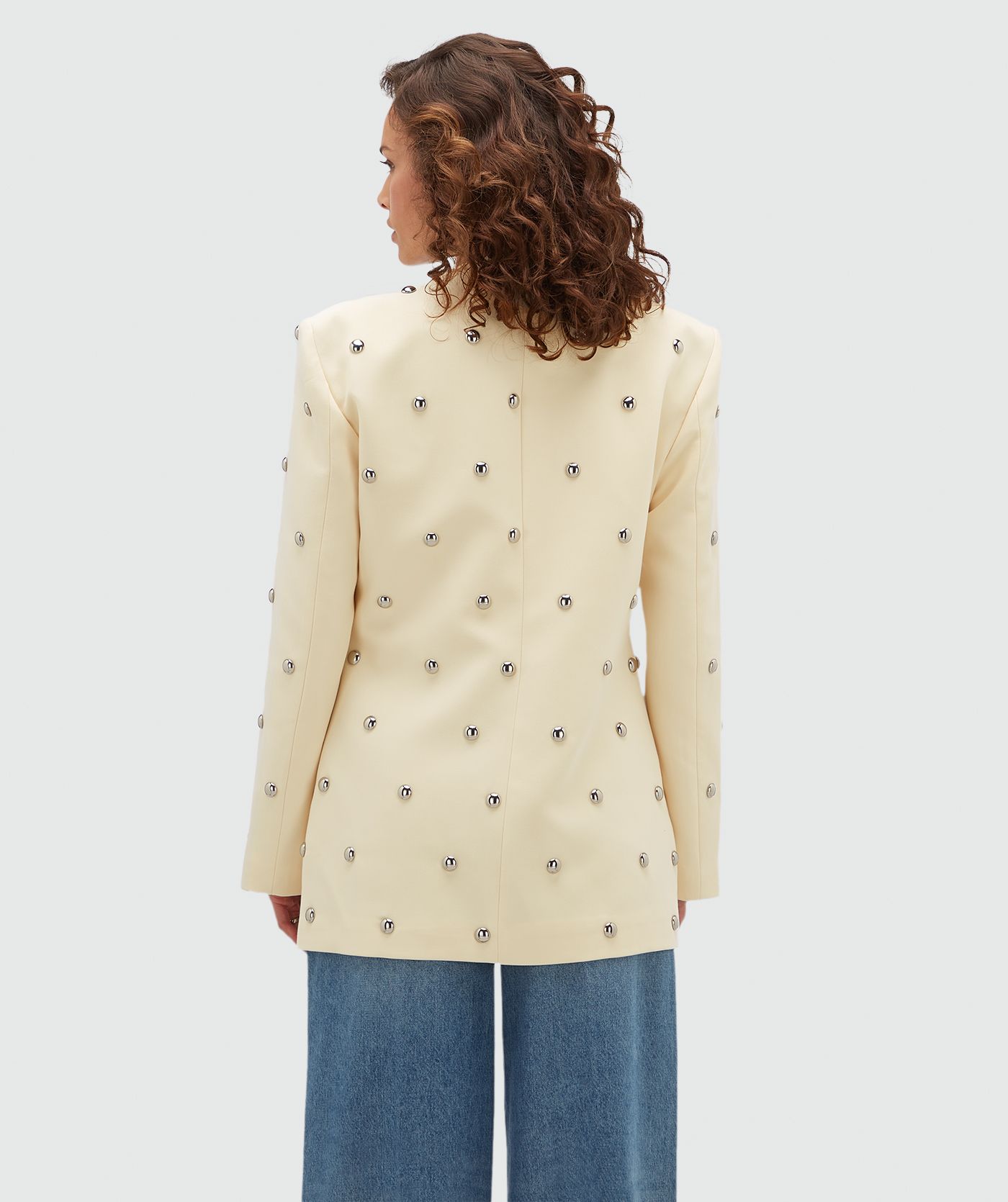 JV-YVEN oversized blazer met studs  - light yellow