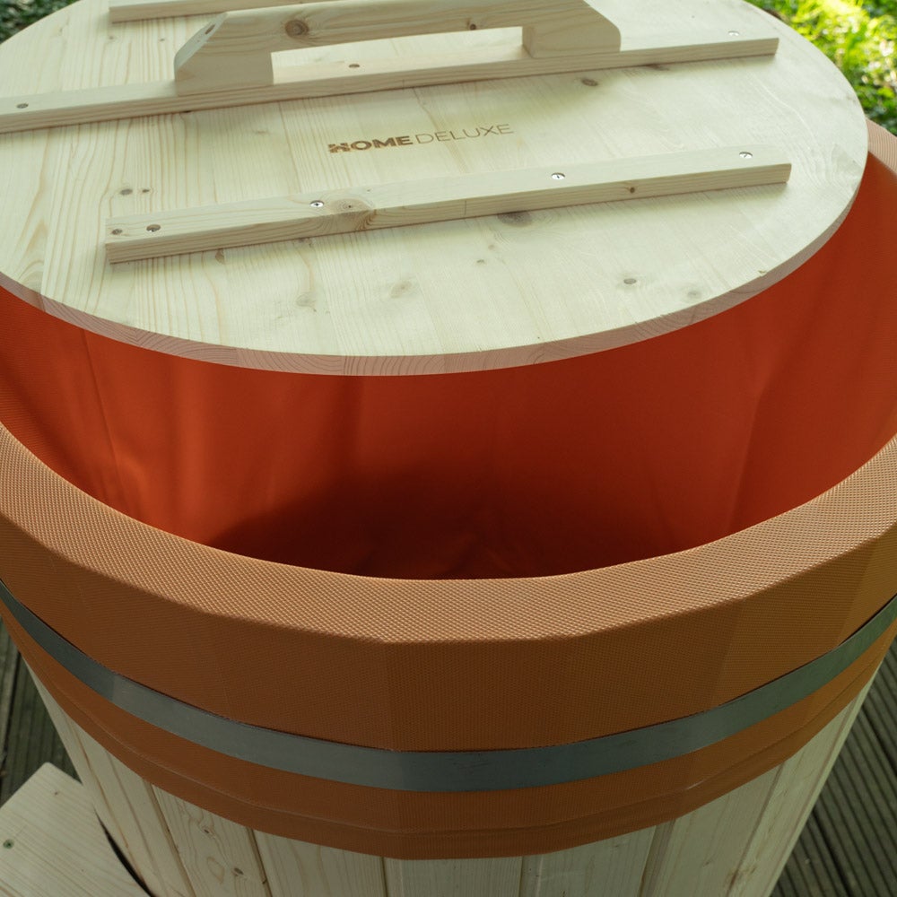 Home Deluxe - Cold Tub ARUM ⌀ 72 cm, buitenhoogte 100 cm, Noords sparrenhout, incl. afdekking en treden | Badton, hottub, ijskuip