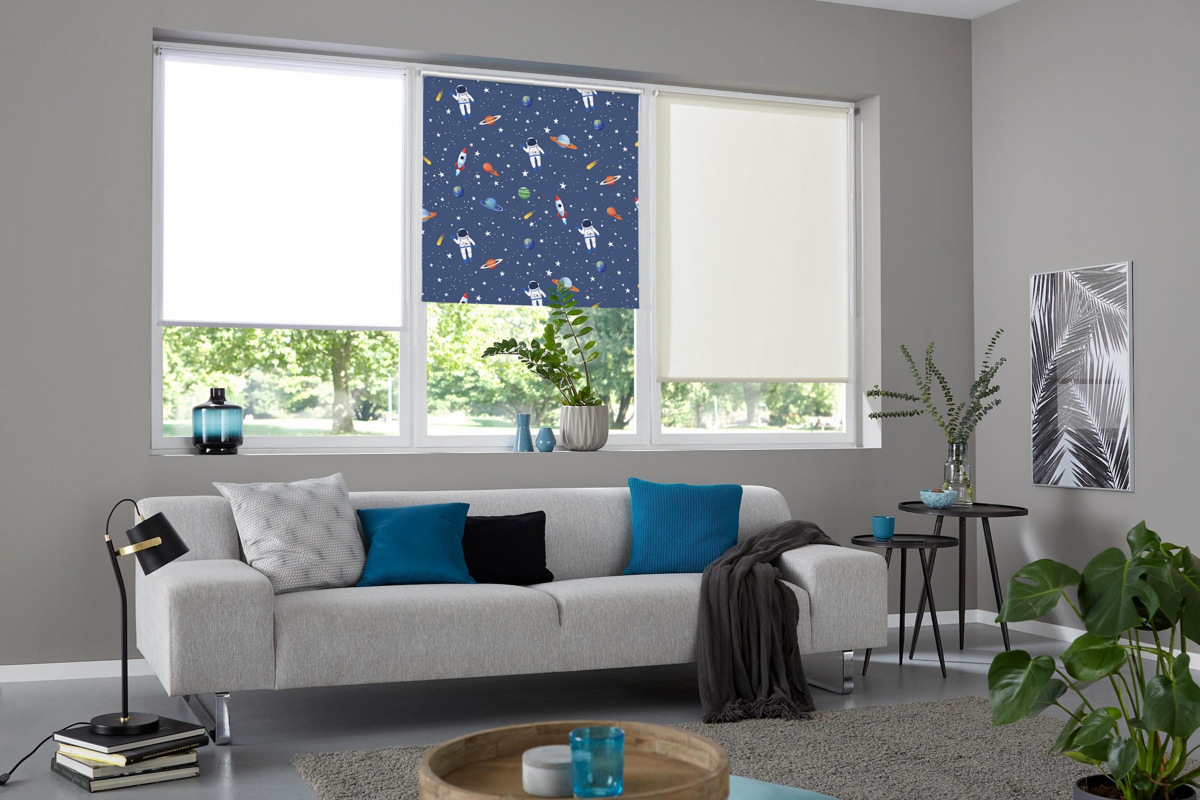 GOODproduct Rollo »ASTRONAUT« verdunkelnd Blendschutz | Sichtschutz | Verdunkelung ohne Bohren freihängend Fixmass, Klemmfix, Astronaut, Kinderrollo -NEUHEIT!