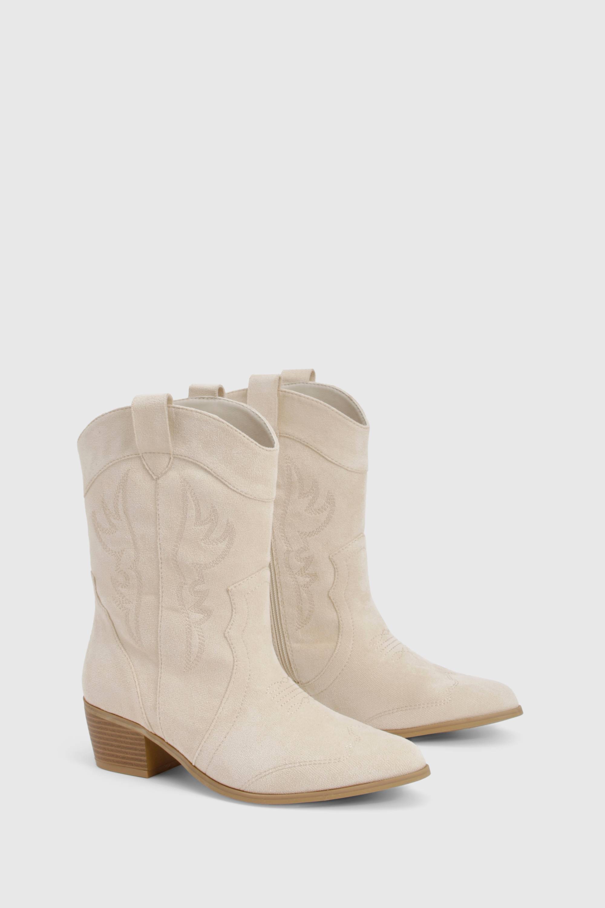 boohoo Bottes de cow-boy western à onglet en suédé synthétique pour pieds larges