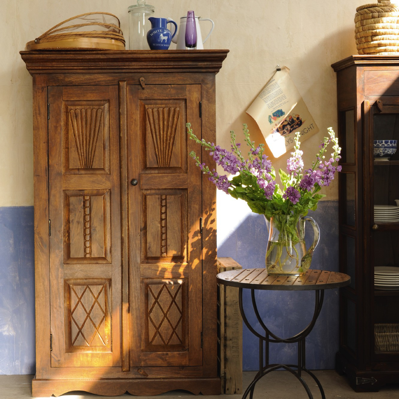 Schrank aus massivem Mangoholz, braun, T 40 cm, B 90 cm, H 150 cm von fischer's lagerhaus