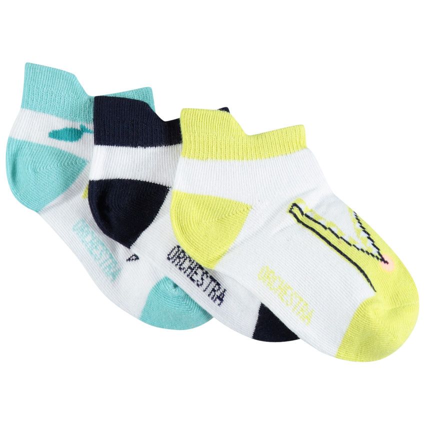 Lot de 3 paires de chaussettes courtes contrastées à renfort - Blanc