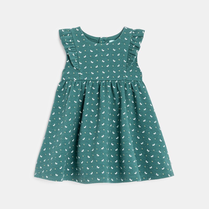 Robe à volants en coton fantaisie imprimé libellules verte bébé fille Vert