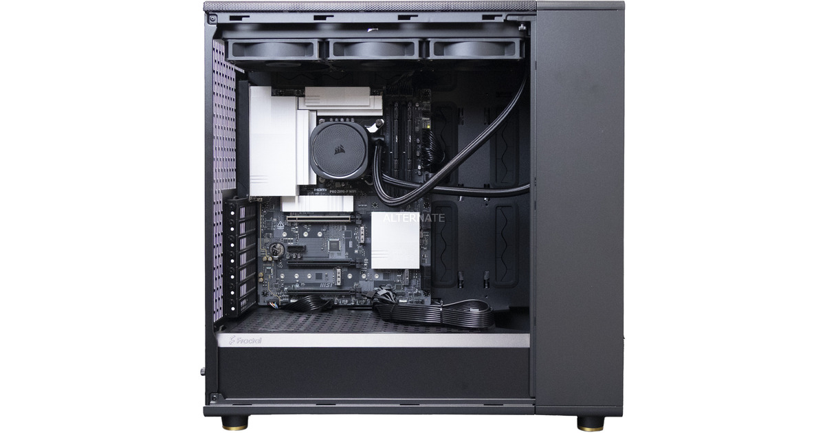 ALTERNATEWorkstation Expert Ultra 9 pc-systeem  (Zwart/houtkleur | Core Ultra 9 285K | Intel Graphics | 64 GB | 2 TB SSD)