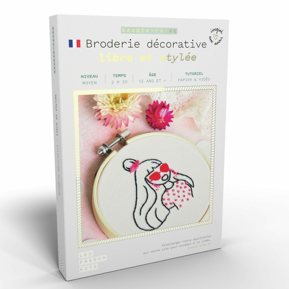 Coffret diy - broderie décorative - femme à lunettes