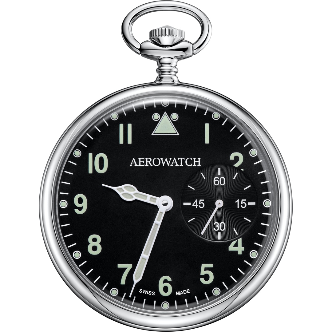 Aerowatch Taschenuhr Lépine Pilot Mechanical Silbrig / Schwarz Ø 48.5mm