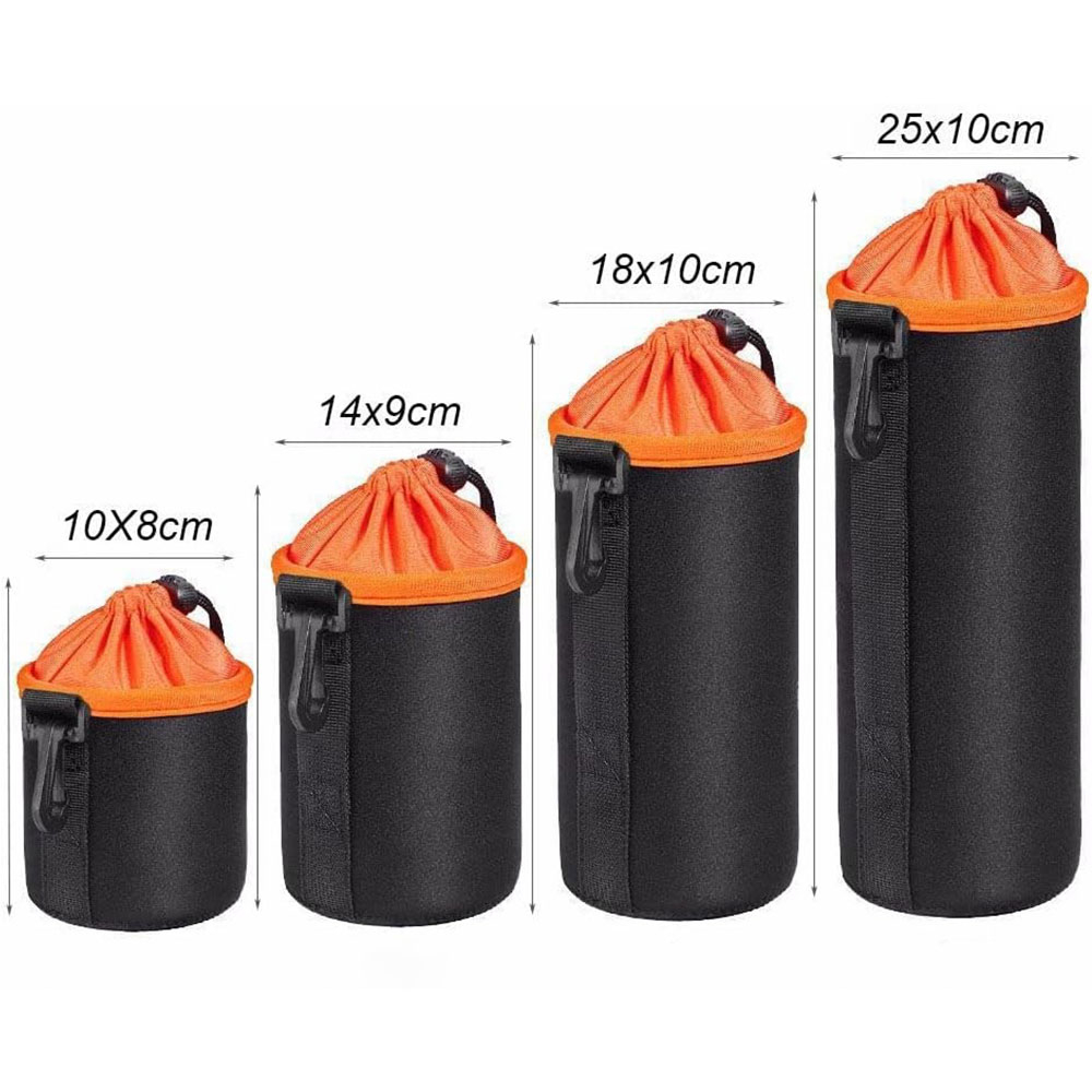 (4er Set) Kamera Linsen Aufbewahrungstaschen für diverse Linsengrössen - Orange / Schwarz