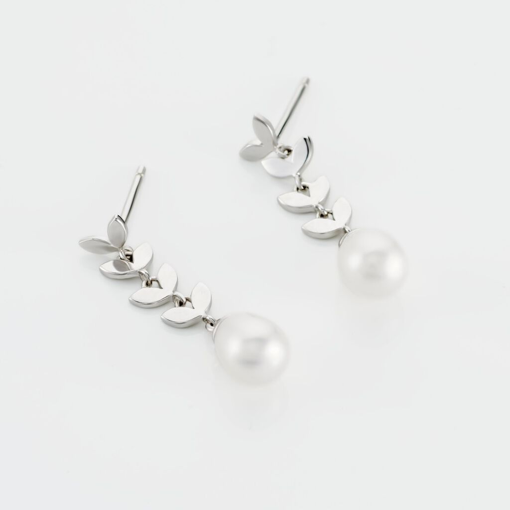Boucles D'oreilles Pendantes Giacobbe Argent Blanc Perle De Culture
