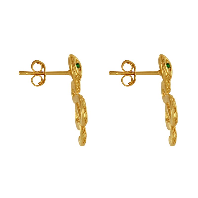 Boucles d'Oreilles Plaqué Or Serpent aux Yeux Verts