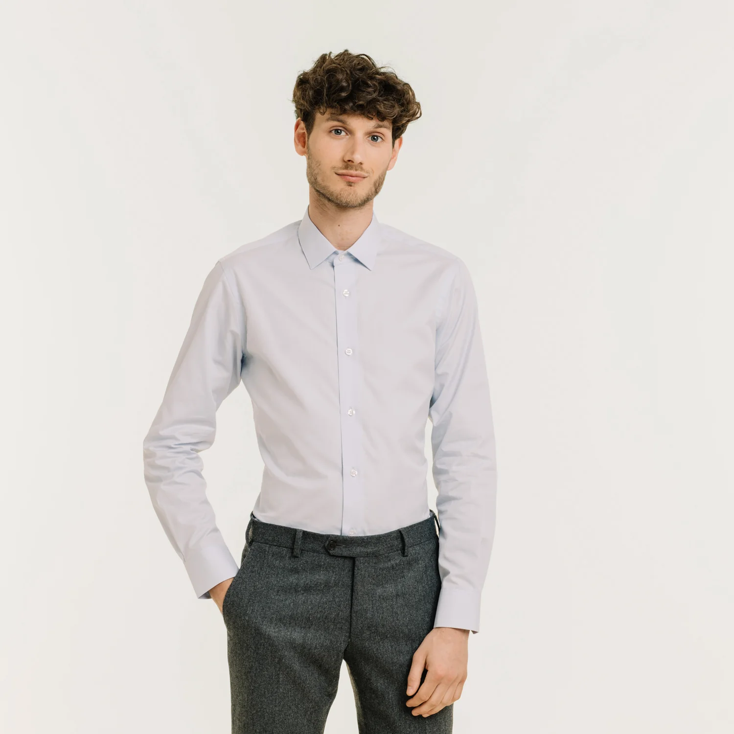 Fitted shirt in sky blue double-twisted fil-a-fil