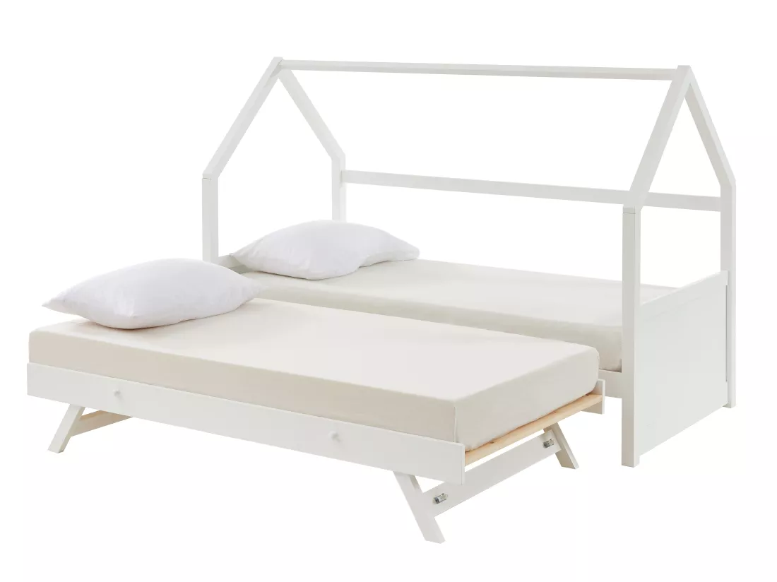 Lit gigogne cabane 2 x 90 x 190 cm - Pin - Blanc - HURRA