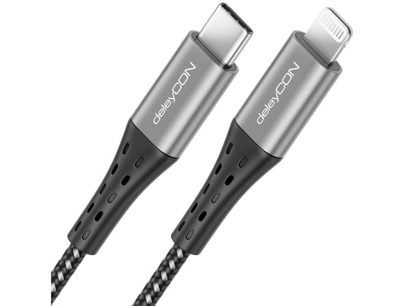 deleyCON USB 2.0-Kabel USB C - Lightning 0.15 m DeleyCON Nylon USB-C auf Lightning Ladekabel Datenkabel Ultra Schnellladen MFi Zertifiziert Metallstecker Power Delivery