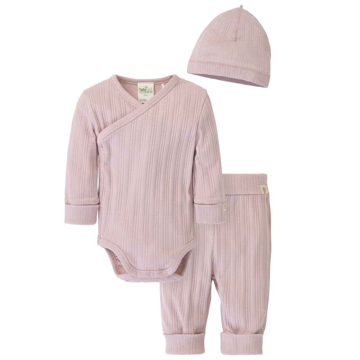 Topomini Pure Collection Newborn Wickelbody, Hose und Mütze im Set helllila
