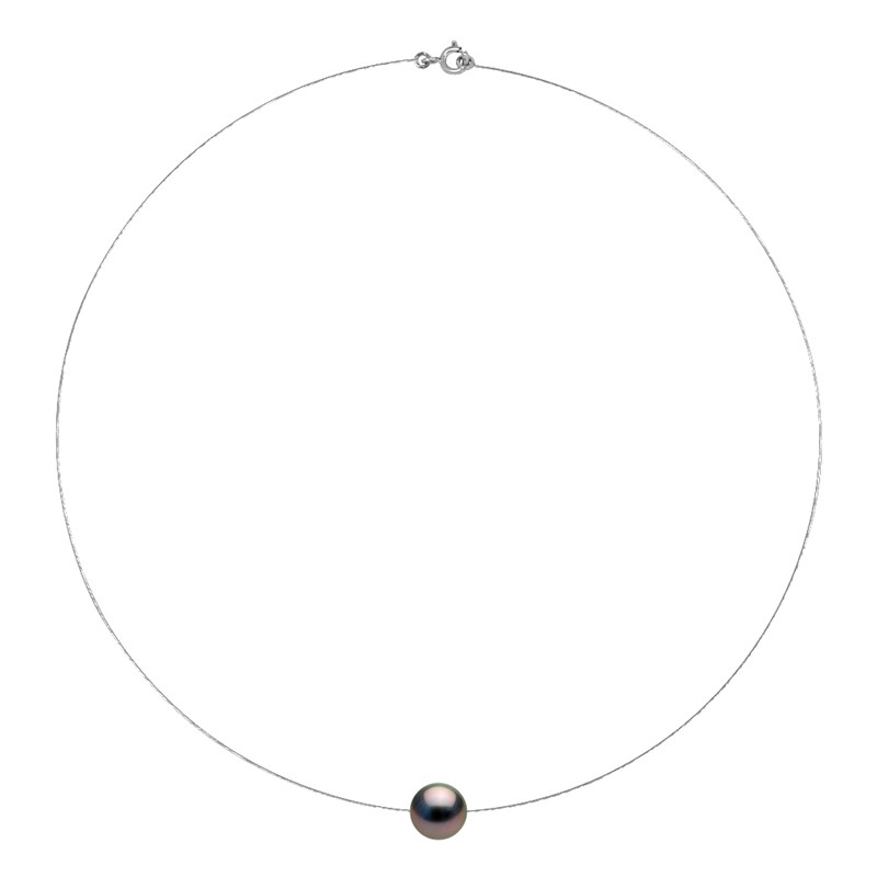 Collier - Véritable Perle de Culture de Tahiti Ronde 10-11 mm - Câble Or Blanc