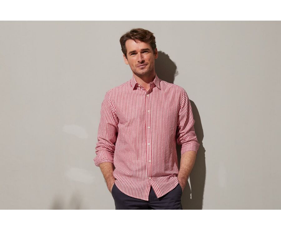 Chemise coton lin à rayures rouges et blanches - SYLVANDRE