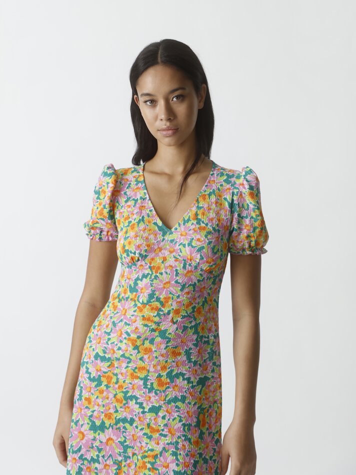 Vestido midi com mangas bufantes - Malva