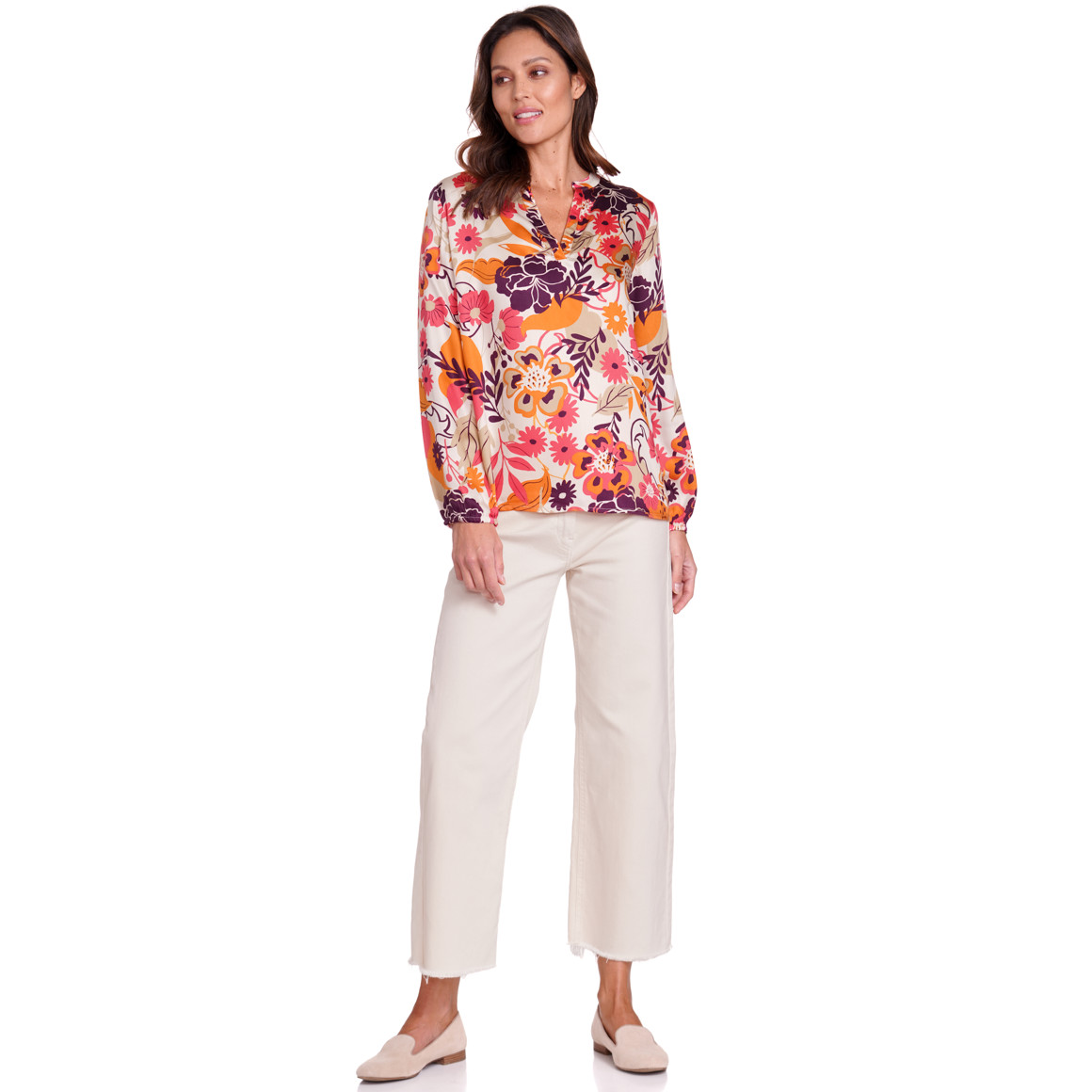 Gina Benotti Damen Bluse mit Blumen-Allover pink / dunkellila / orange