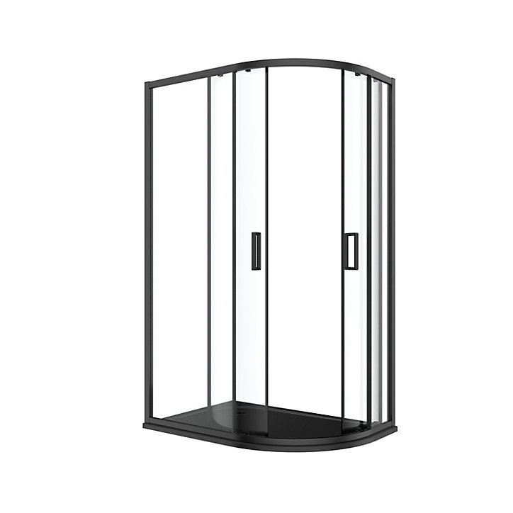 Paroi de douche avec receveur accès d'angle 80 x 120 cm, gauche, portes coulissantes, profilés noir, GoodHome Ledava
