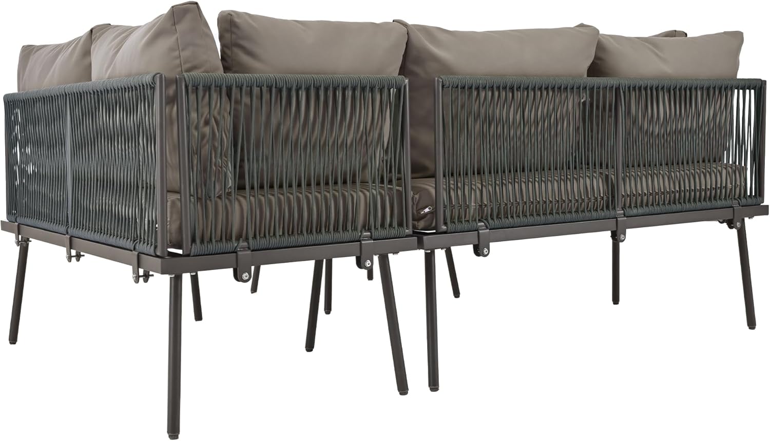 Merax Gartenmöbel Set, Balkonmöbel Gartenlounge Set für 6-8 Personen, Tisch & Kissen, U-förmiges Terrassenmöbel, Ecksofa-Set aus Eisen, Lounge Sitzgruppe, Outdoor, für Terrasse, Balkon, Garten, Grau