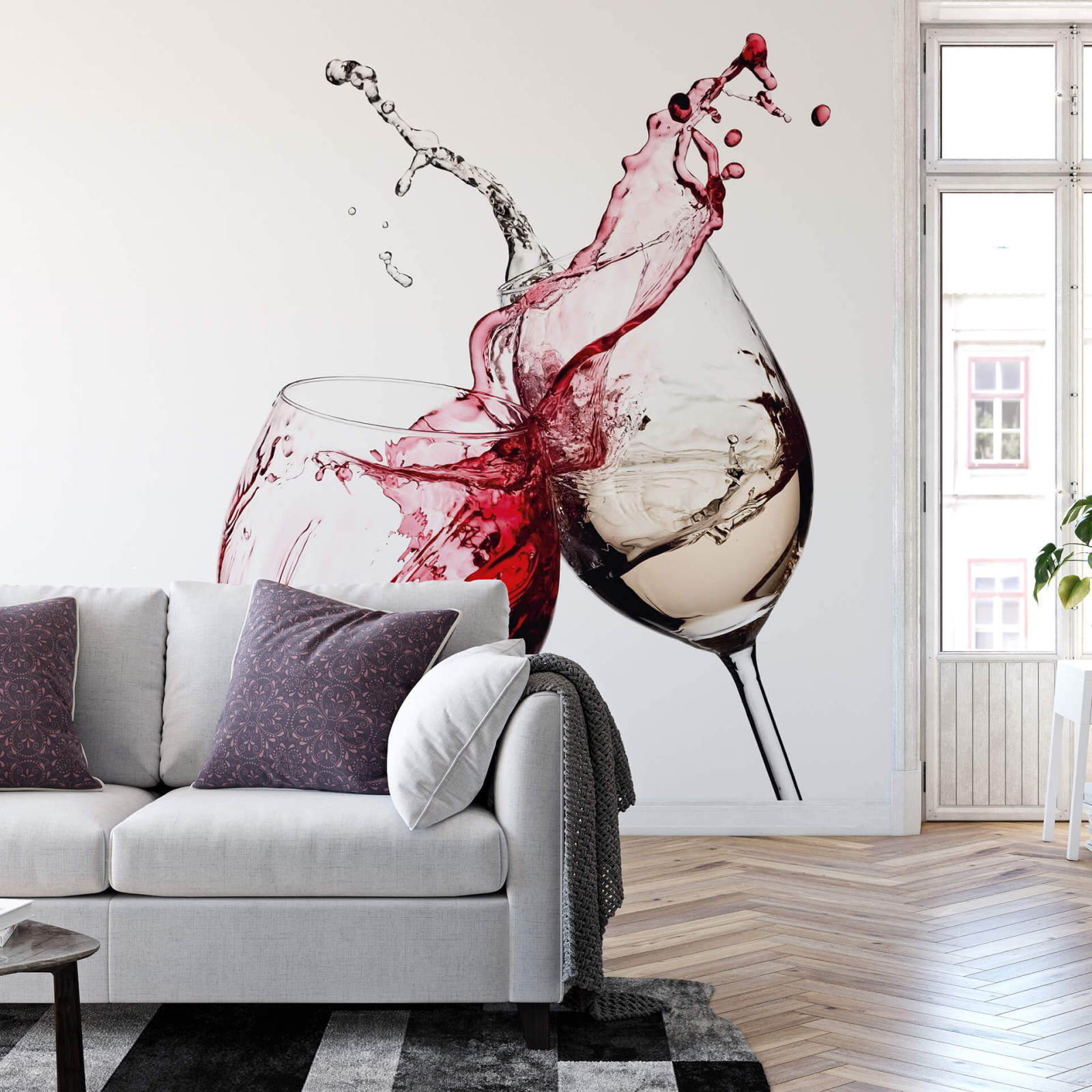Fototapete DESIGNWALLS 2.0 - rot-weiß - Weingläser - 2,6 Meter