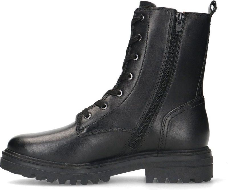 No Stress - Dames - Zwart leren veterlaarsjes