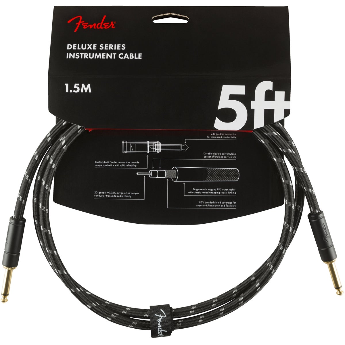 Fender Deluxe Cables instrumentkabel 1.5 m zwart tweed