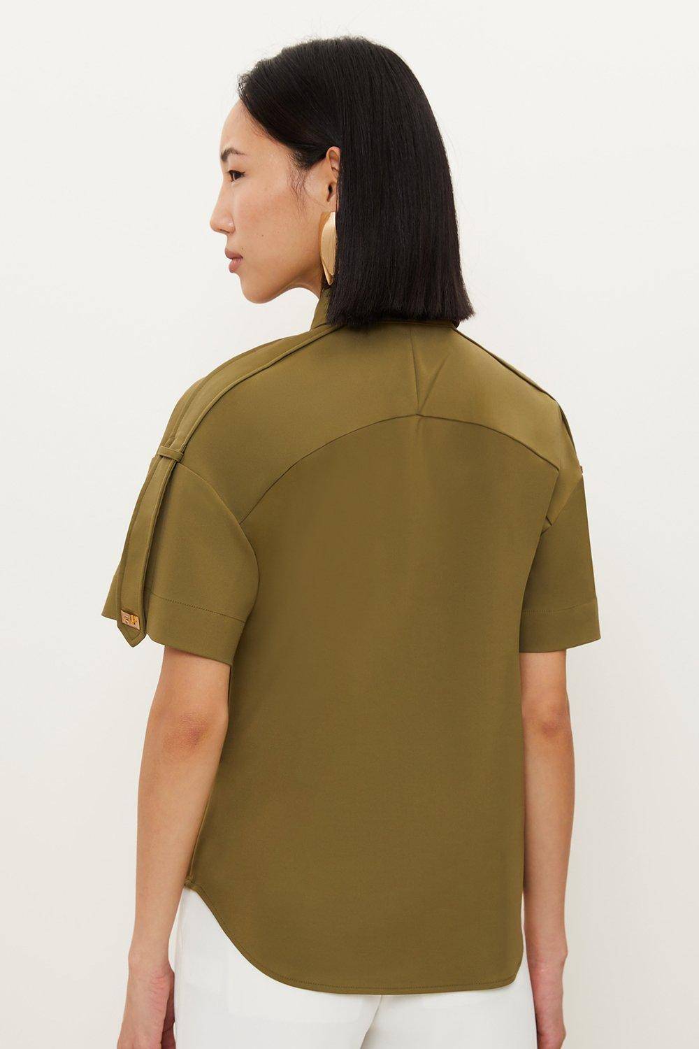 KarenMillen Chemise Techno en coton tissé à manches courtes avec détails métalliques