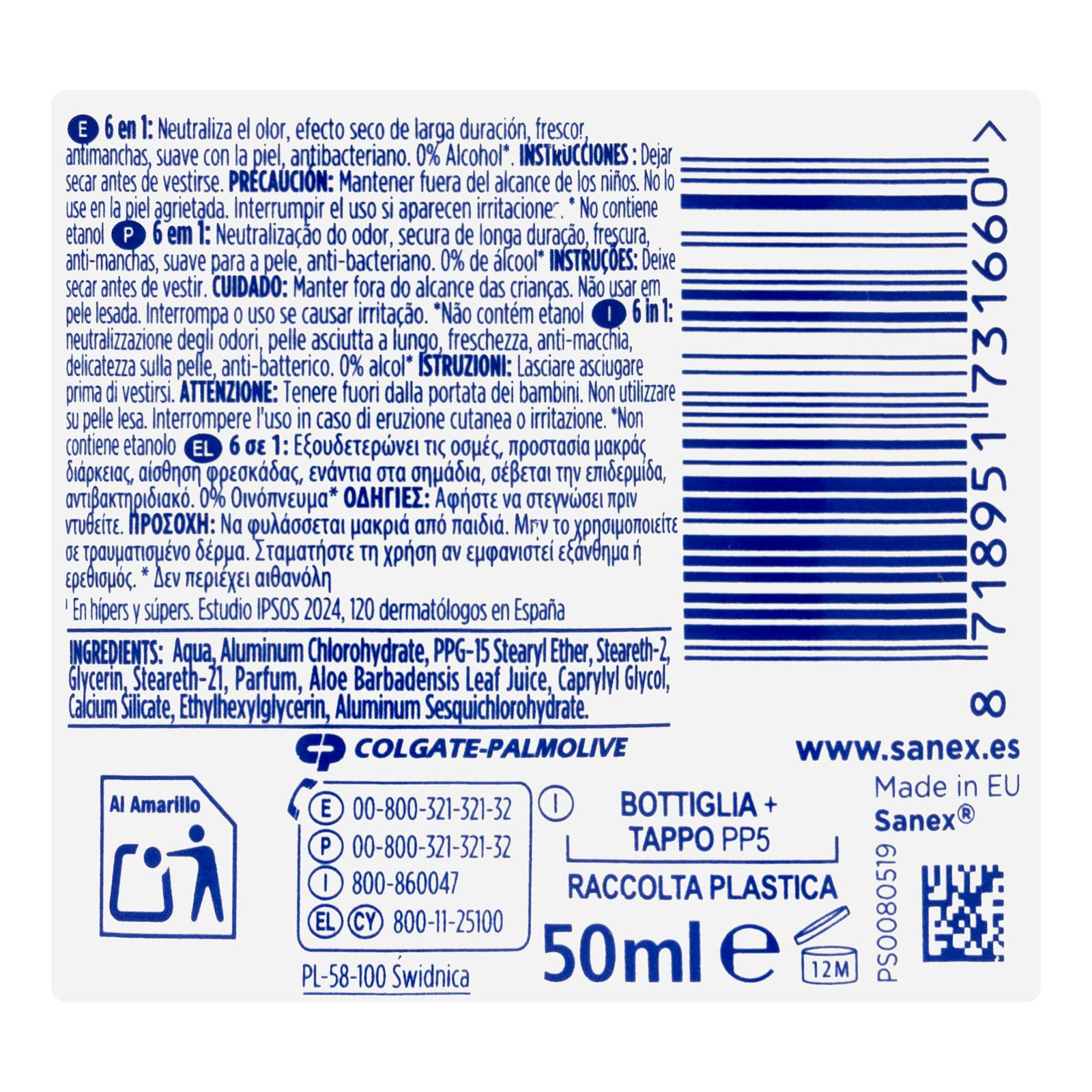 Déodorant roll-on à contrôle actif Sanex antitranspirant pour hommes
