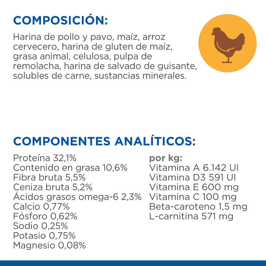 Ração Hill's Science Plan Light Adult com sabor de frango para gatos.