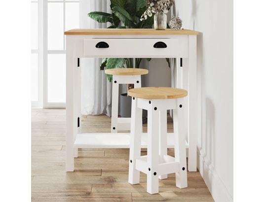 VIDAXL - Ensemble table et chaises Tabourets de bar lot de 2 blanc bois massif de pin