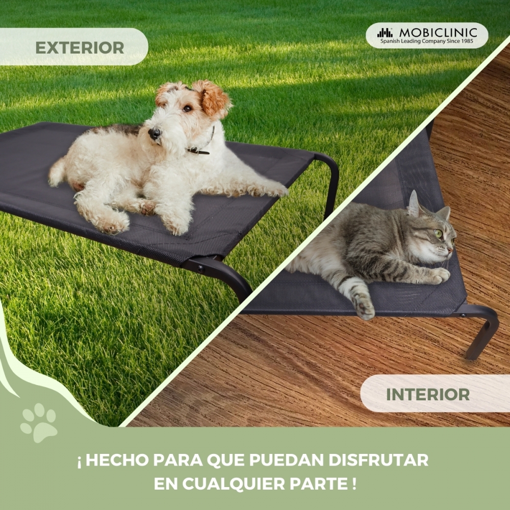 Cama elevada para animais de estimação | Isolante térmica | 122 x 71 x 21 cm | Máx. 60 kg | Leve | Durável | Preta | Cleo | Mobiclinic
