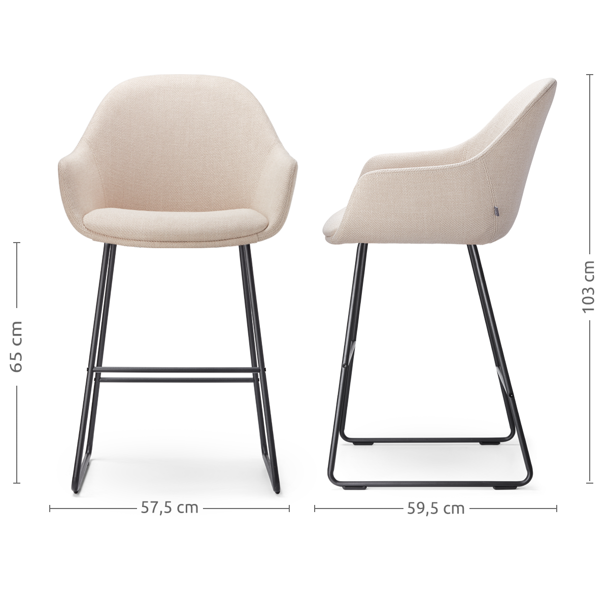 Barkruk Nino-Mae beige - zwart onderstel - 65 cm