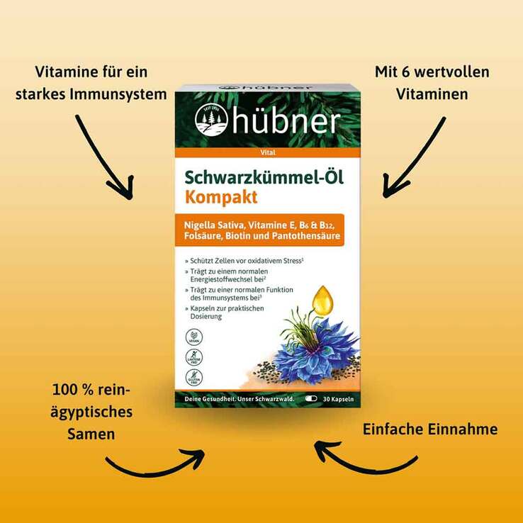 Hübner Schwarzkümmel-Öl Kompakt Kapseln, 30 St