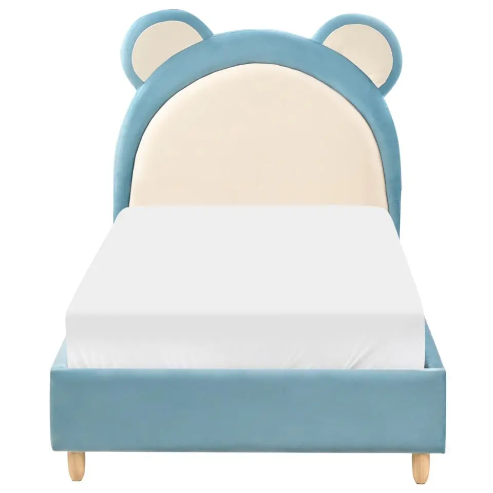 MAILLES - Eenpersoonsbed - Blauw - 90 x 200 cm - Fluweel