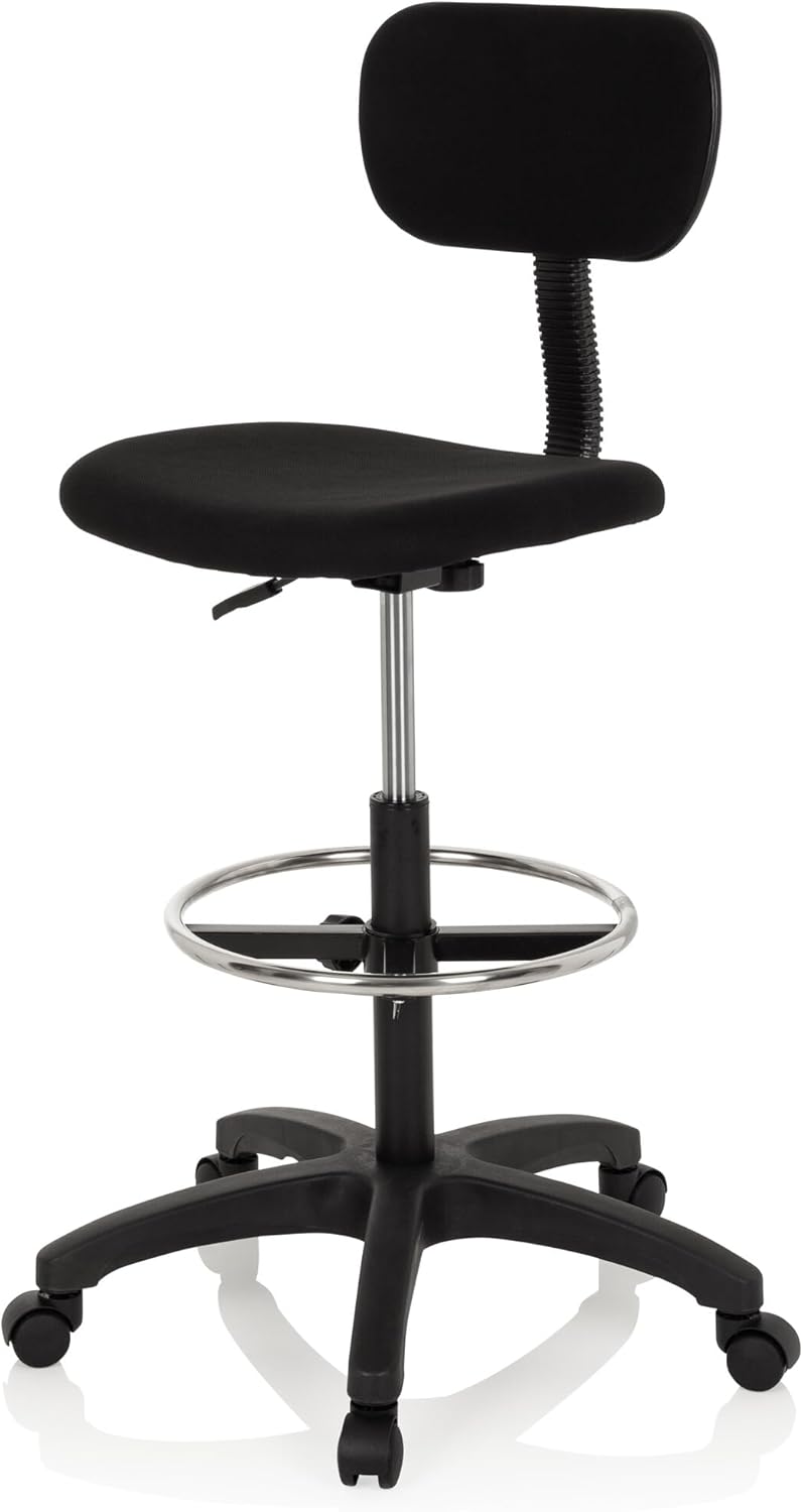 hjh OFFICE 671004 Arbeitsstuhl mit Fußring TOP Work 05 Stoff Schwarz Counterstuhl Drehstuhl mit Rollen, höhenverstellbar