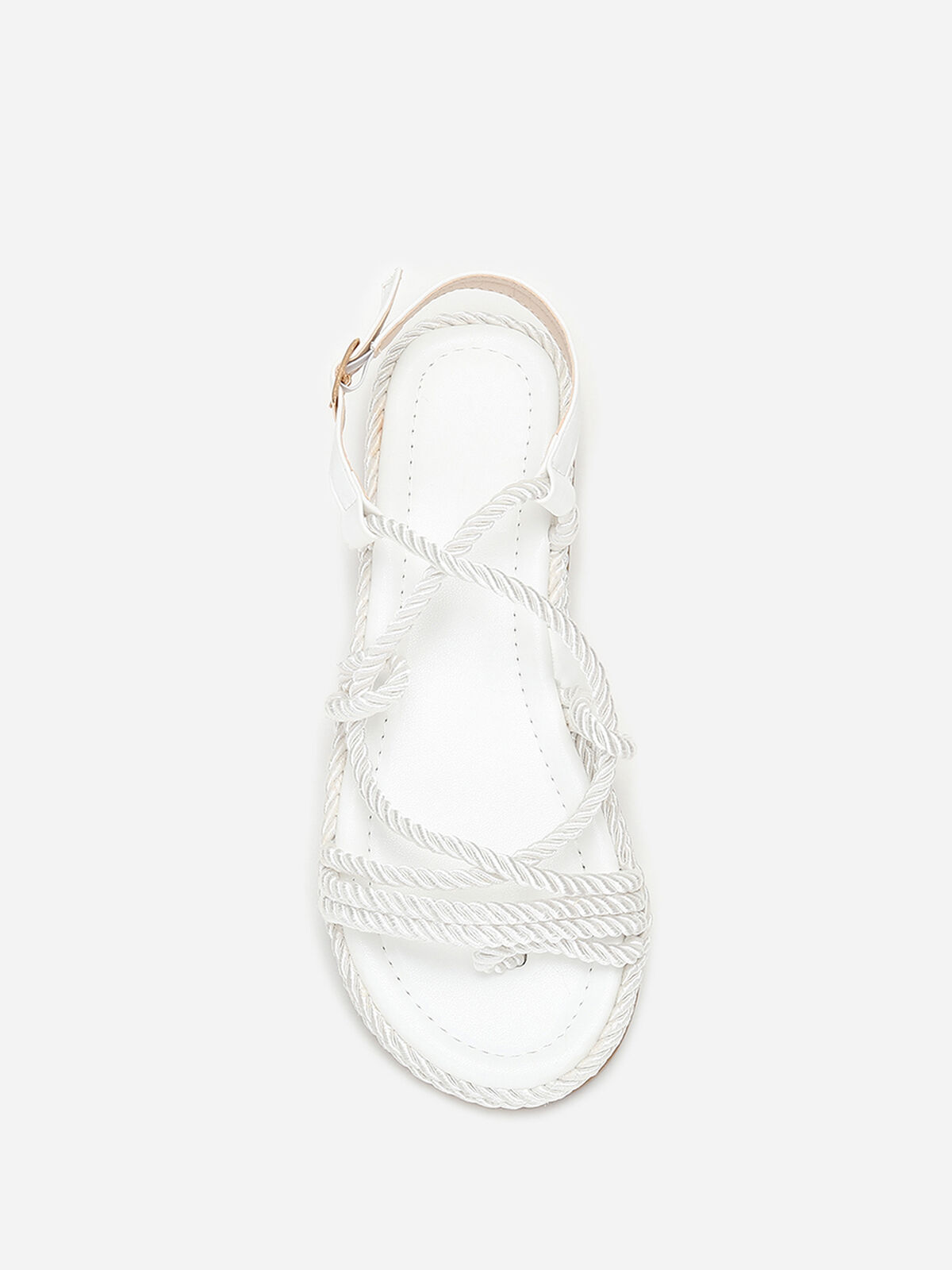 Sandales plates en corde tressée- Blanc