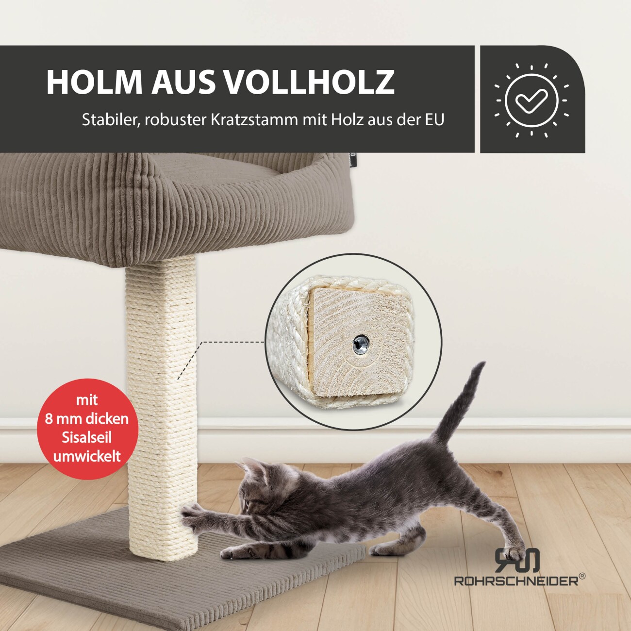 Rohrschneider ® Katzenbaum Wolly mit kuscheligem Katzenbett, waschbarer Kissenbezug