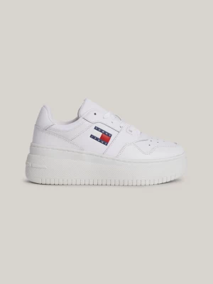 Tênis plataforma Essential Retro em couro com textura fina