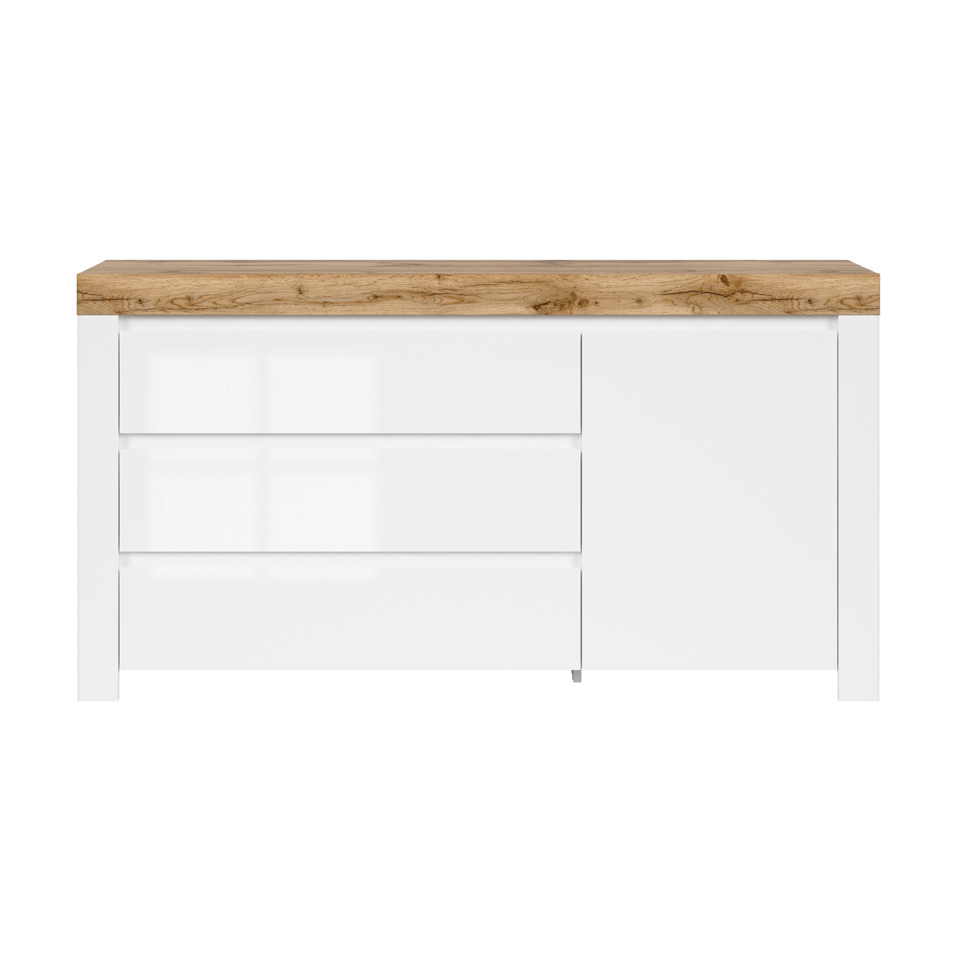 Sideboard - weiß Hochglanz-Wotan Eiche - 156 cm breit