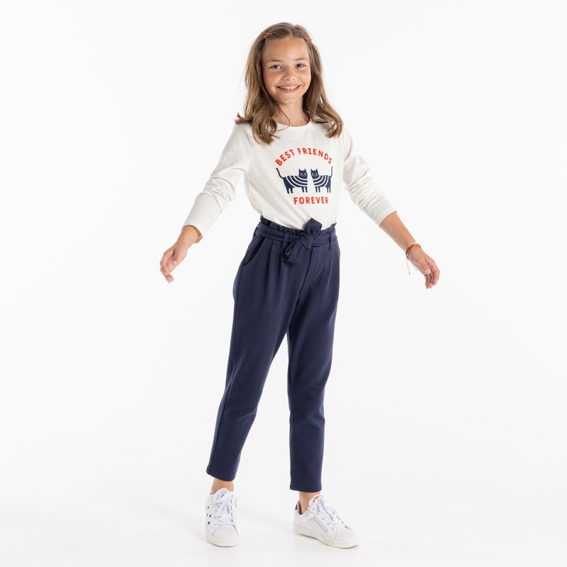 Polo uni manches longues blanc fille