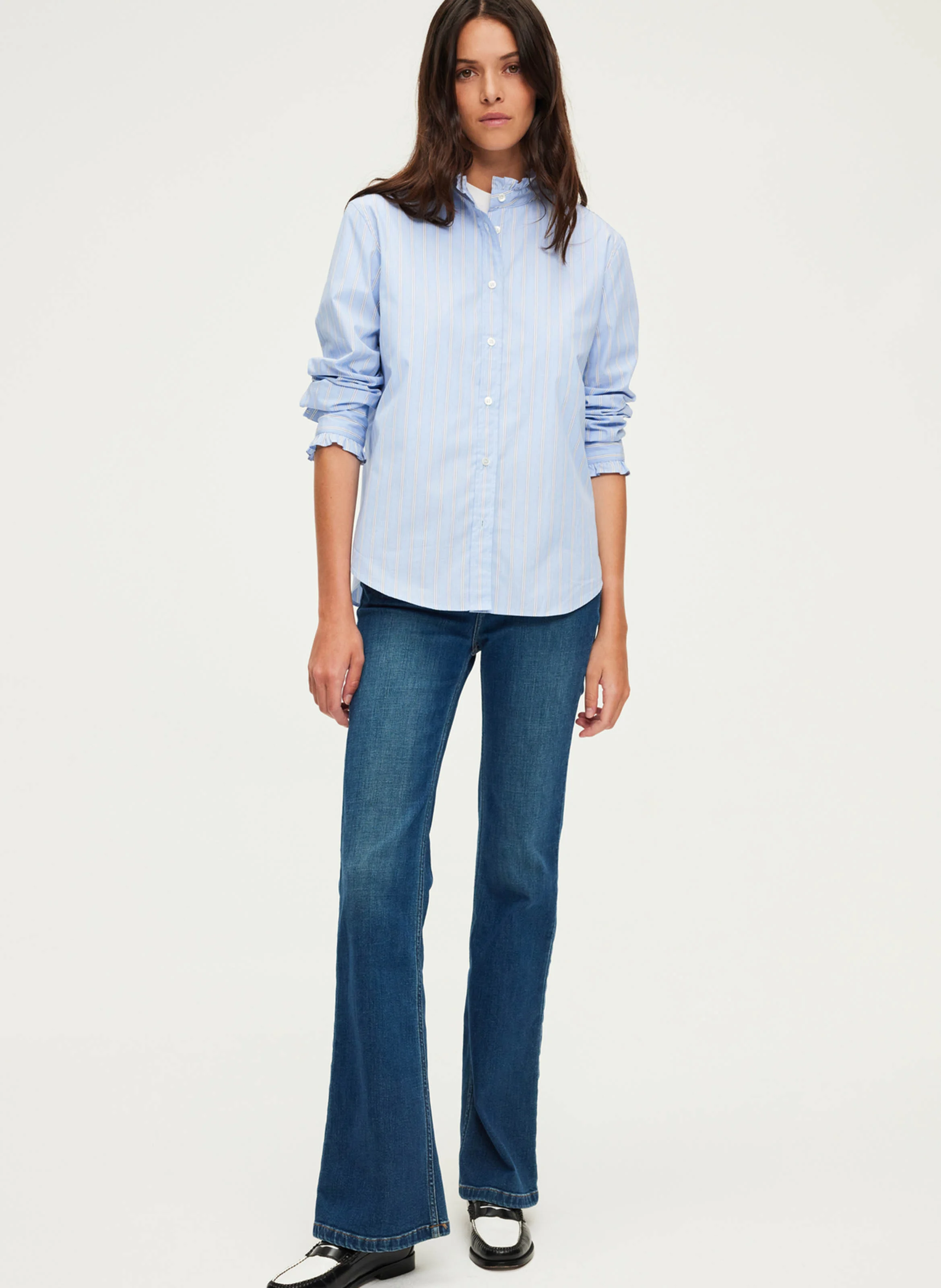 BAIDY - Chemise rayée à volants en coton | Bleu