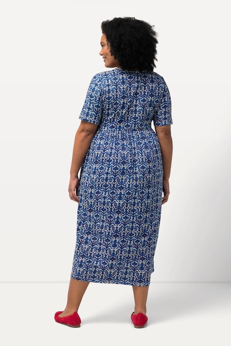Jerseykleid, grafischer Druck, Tunika-Ausschnitt, Halbarm
