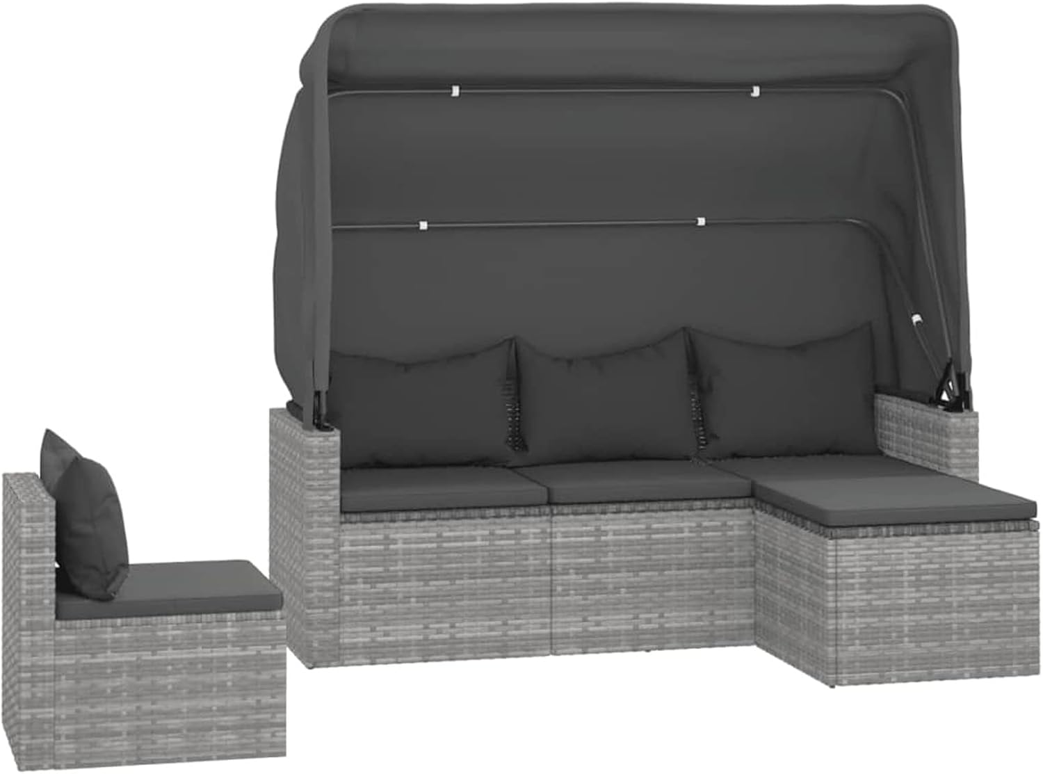 Fasba 4-TLG. Gartensofa mit Sonnendach, Gartensofa 3 Sitzer, Gartenlounge Set Polyrattan, Sonnenliege Gartenliege Mittelsofa Fu?hocker Poly Rattan Grau/ 3186649
