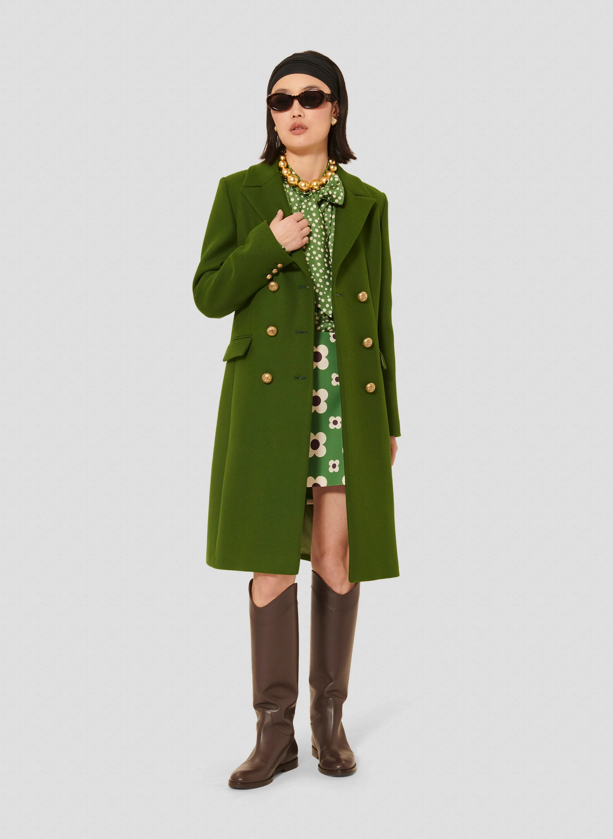 MARCY - Manteau droit en laine mélangée | Vert