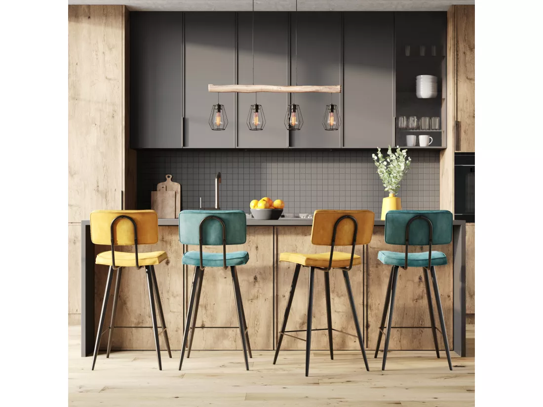 Pack 4 chaises pour îlot central bleues et jaunes 66 cm - Texas